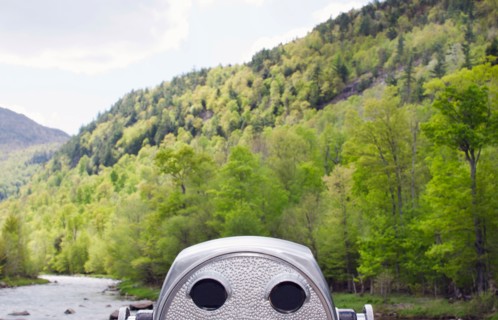 Coin operated binocular facing green hill