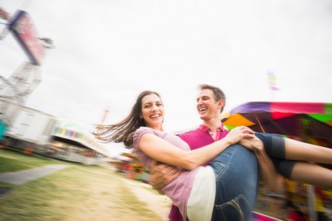 Couple in amusement park