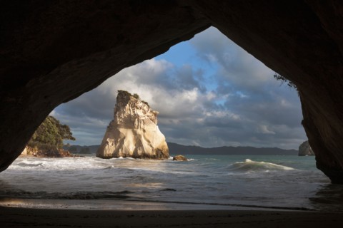 Moody sky over rock formation