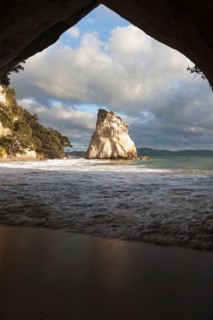 Moody sky over rock formation
