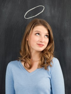Studio portrait of woman with chalk halo