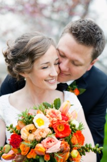 Newly wed couple kissing
