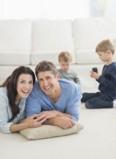 Parents with kids (12-17 months, 6-7) at home.