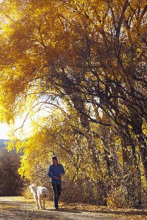 Woman walking her dog in forest. Colorado, USA.
Photo : Kelly