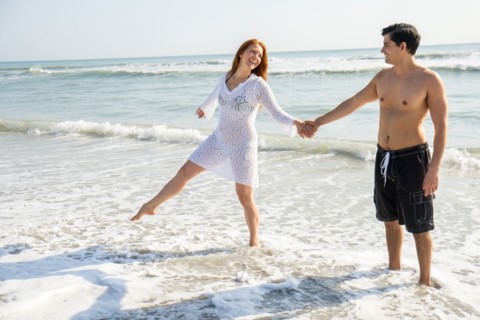 View of couple on beach.
