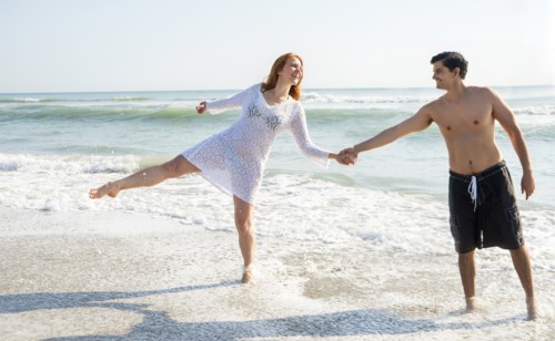 View of couple on beach.