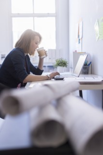 Side view of business woman in office.