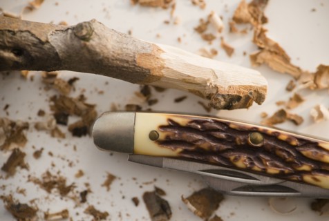 Studio Shot of pocket knife and stick.
Photo : Jamie Grill