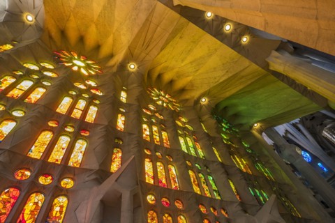 Sagrada Familia church interior. Barcelona, Spain.