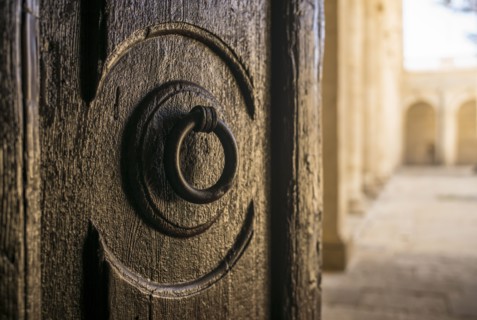Door knocker on Cathedral of Almeria. Almeria, Spain.