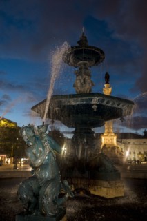 Fountain in Plaza de Pedro IV. Lisbon, Portugal.