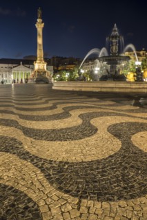 Fountain in Plaza de Pedro IV. Lisbon, Portugal.
