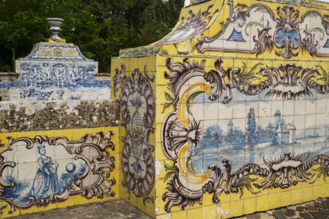 Azulejos on Queluz National Palace. Queluz, Portugal.