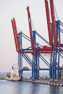 Malaga, Cargo container in harbor. Malaga, Spain.