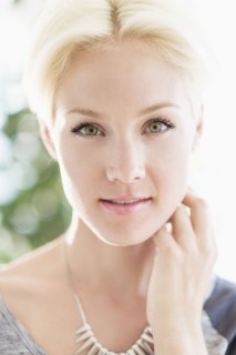 Portrait of blonde woman.