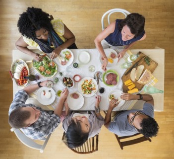 Group of friends dining together.