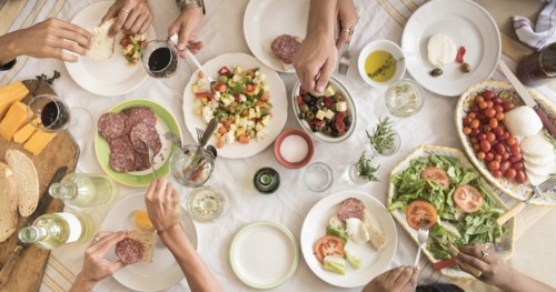 Friends having dinner together.