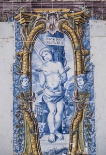 Ornate tiles at Plaza 5 de Outubro. Cascais, Portugal.