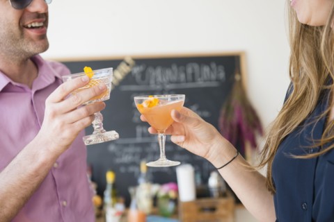 Couple toasting at party