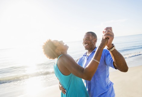 Mature couple dancing on beach