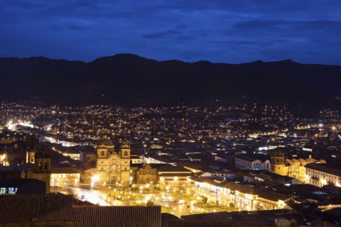 Cityscape at night, aerial view
