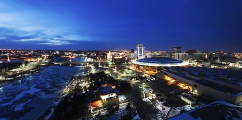 Elevated cityscape at night