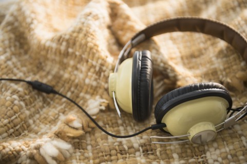 Headphones on blanket