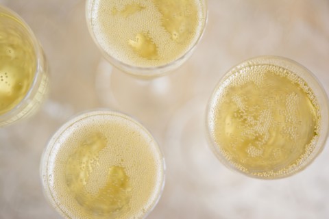 Directly above view of champagne flutes
