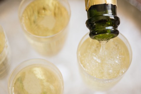 Champagne bottle and champagne flutes