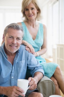 Portrait of couple sitting on sofa