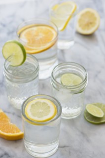 Studio shot of lemon, orange and lime drinks