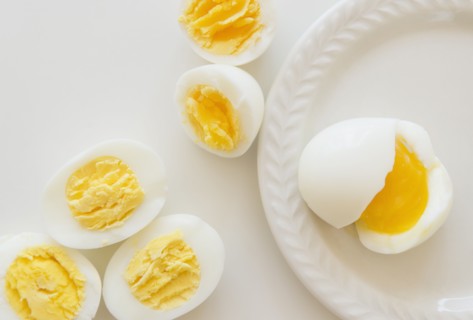 Studio shot of hard-boiled eggs
