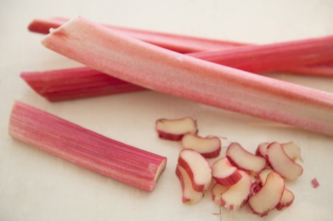 Studio shot of rhubarb slices