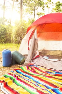 Sleeping bags in front of tent