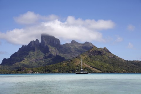 Sailboat with islands at background