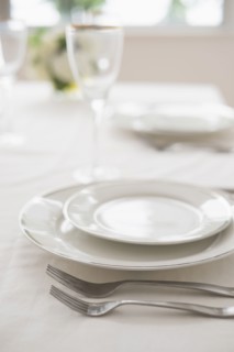 Close up of place setting in restaurant.
