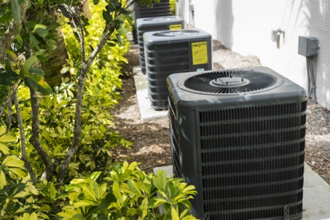 Air conditioning unit in garden.