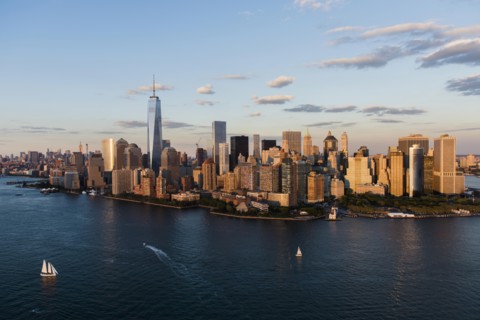 Manhattan skyline at sunset
