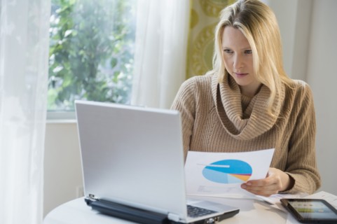 Blond woman working from home