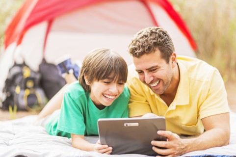 Father and son (12-13) camping