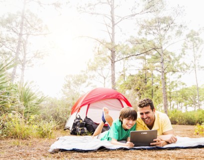 Father and son (12-13) camping