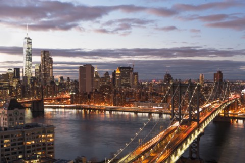 View of East River and cityscape
