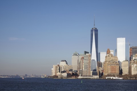 View of waterfront cityscape