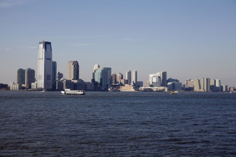 View of waterfront cityscape
