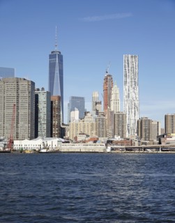 View of waterfront cityscape