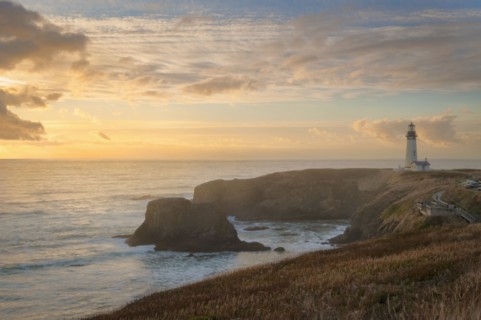Scenic view of lighthouse at sunset