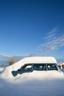 View of snowcapped car