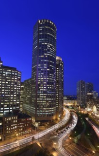 High angle view of illuminated cityscape at dusk