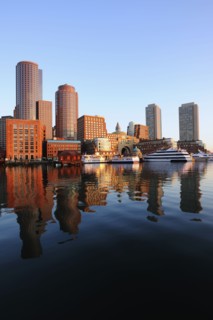 Symmetrical view of architecture reflecting in water