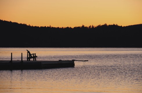 Jetty on lake at dawn